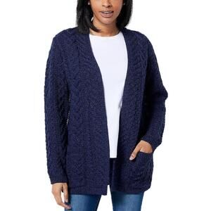 Aran Craft Merino Wool Open Front Cardigan Sweater Midnight - Regular